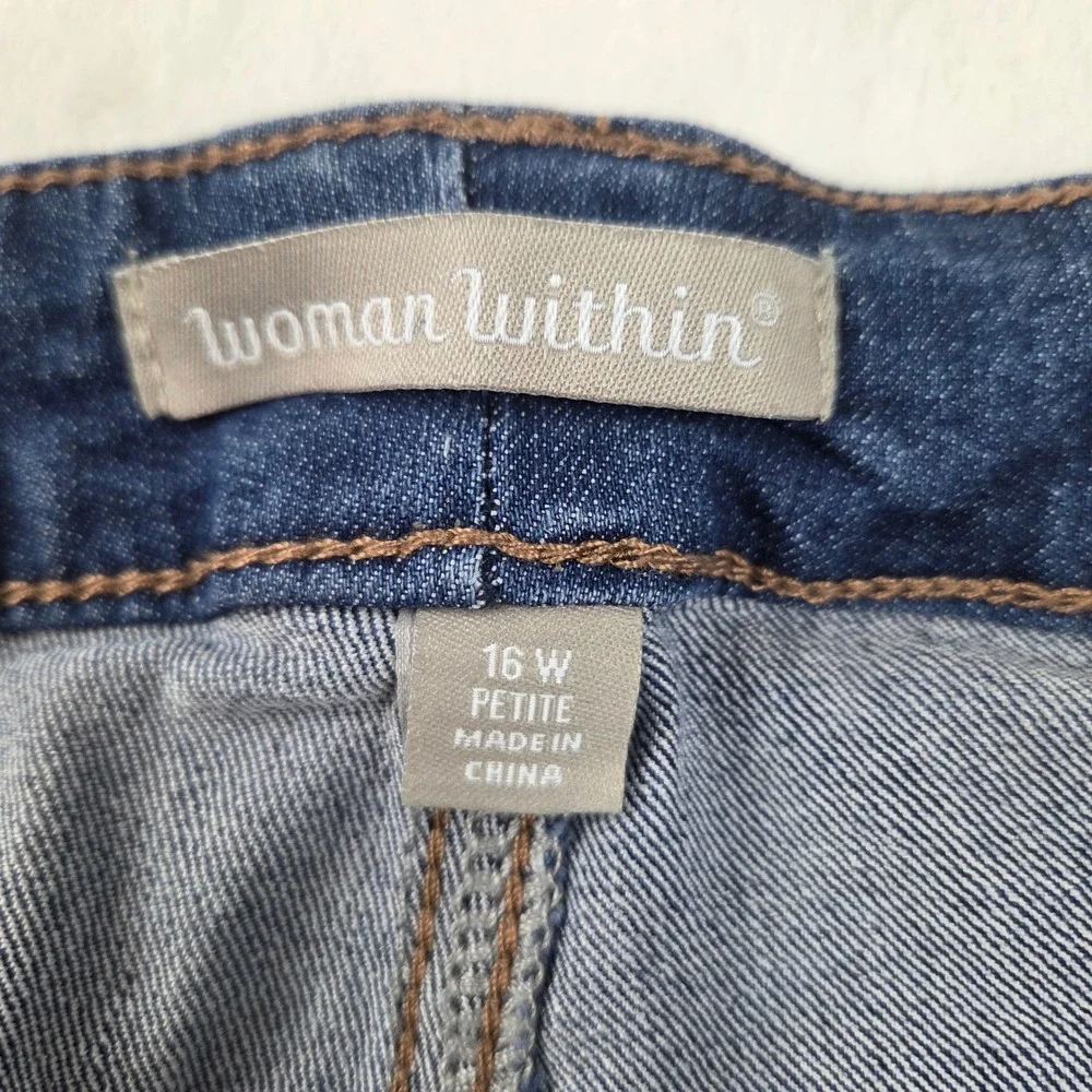 Woman Within Women 16W Petite Blue‎ Straight Leg Jeans Denim 31-1834-6 Stretch